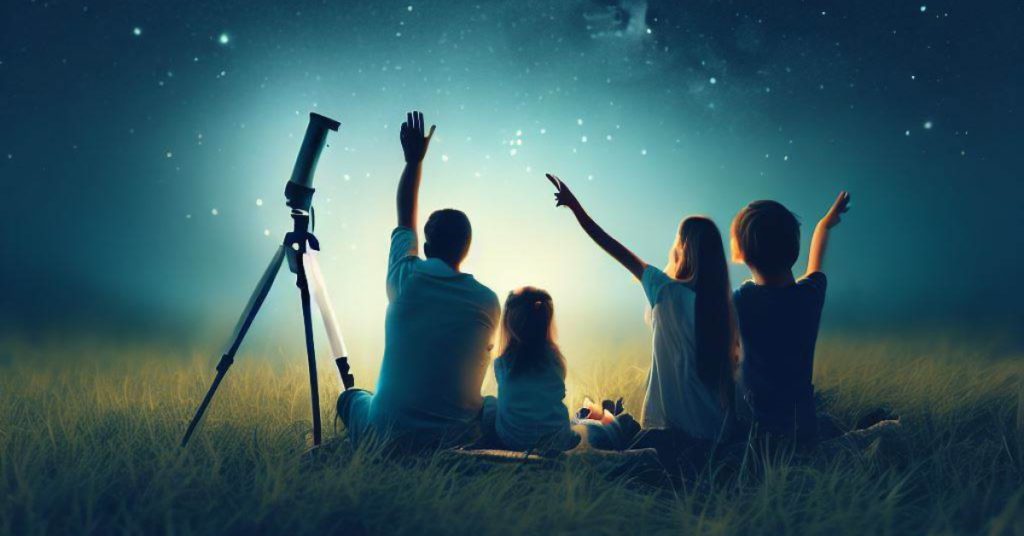 A family star gazing together. 