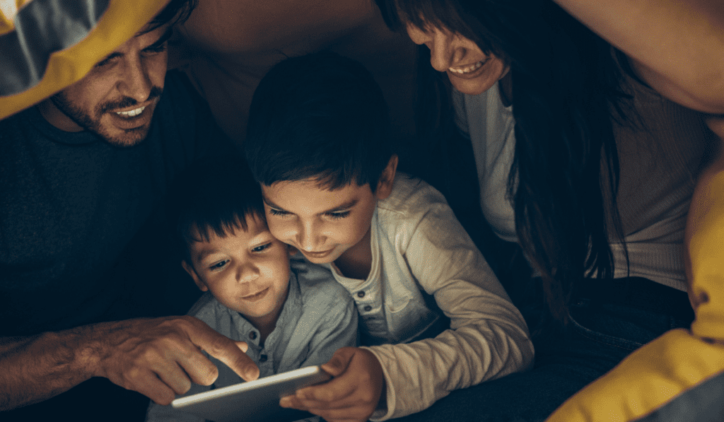 parents engaging in interactive storytelling techniques.  