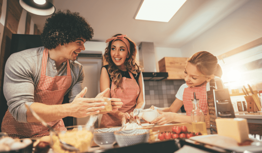 Family cooking together. 