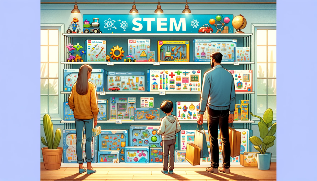 Parents shopping for the appropriate stem toy for their child.  