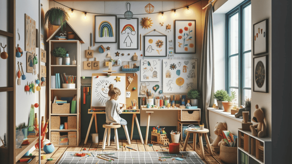 Cozy creative space with a child engaged in an art activity.