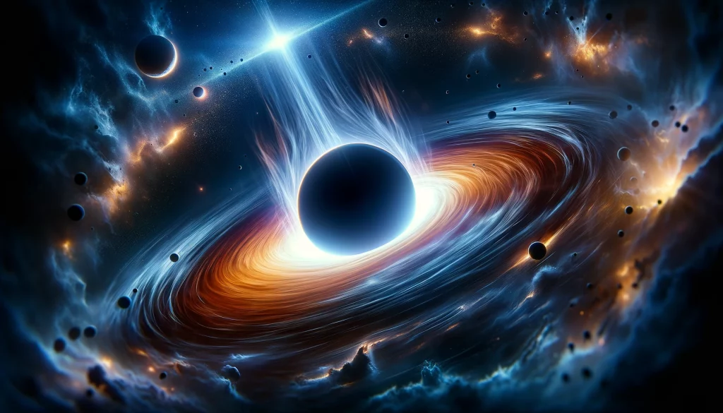 An image that visualizes a black hole's gravitational pull.