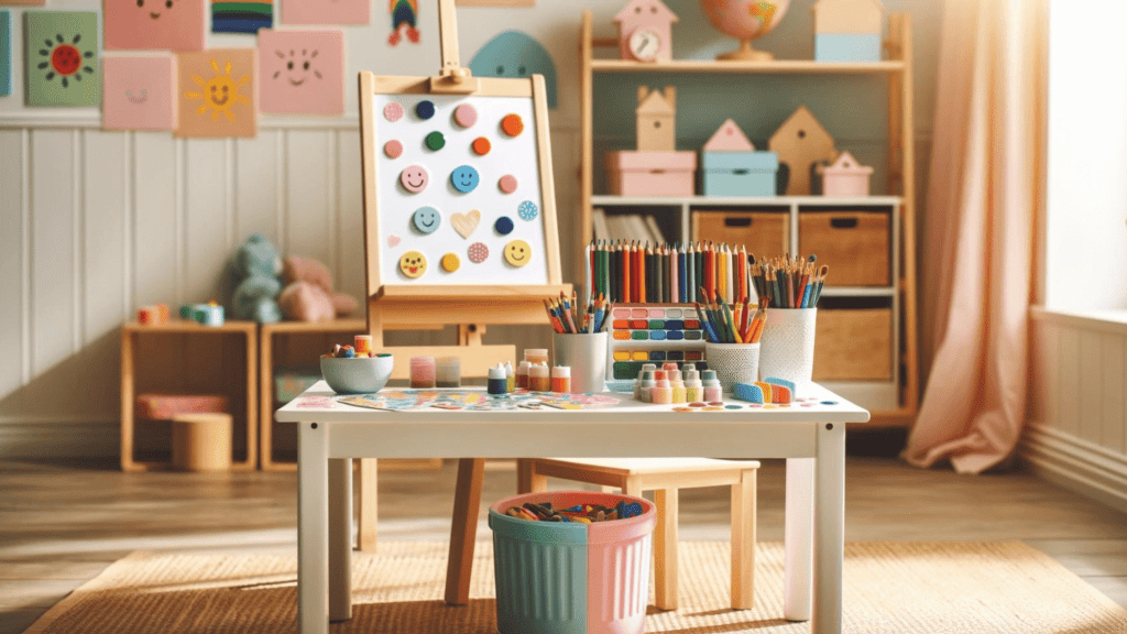 An organized and inviting art station for toddlers