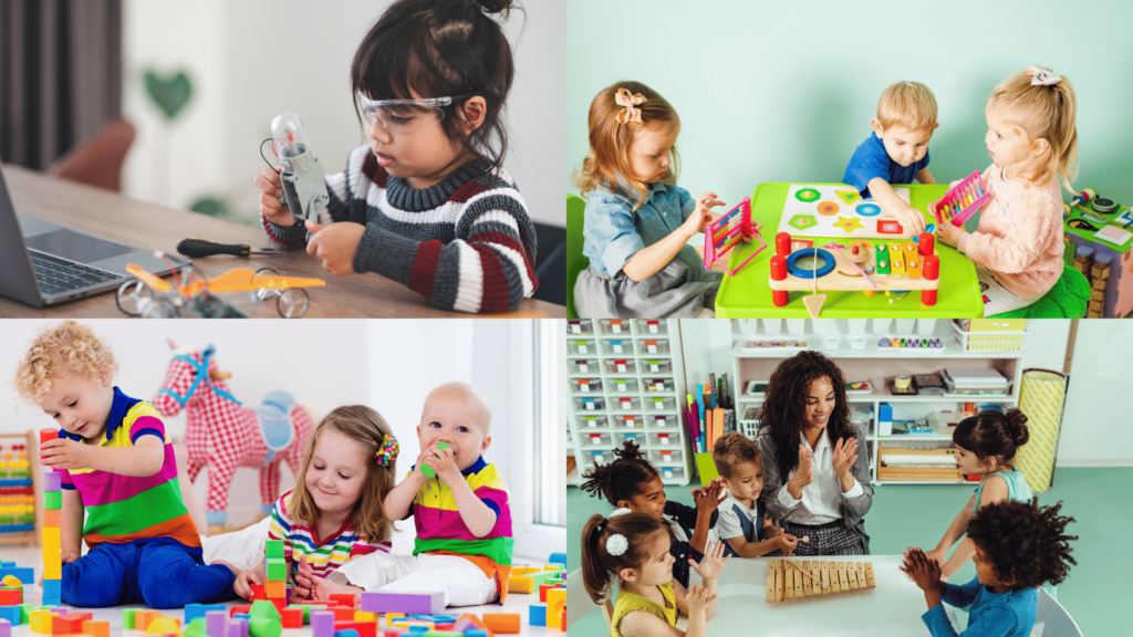 Images showing kids engaging in different stem toys.  